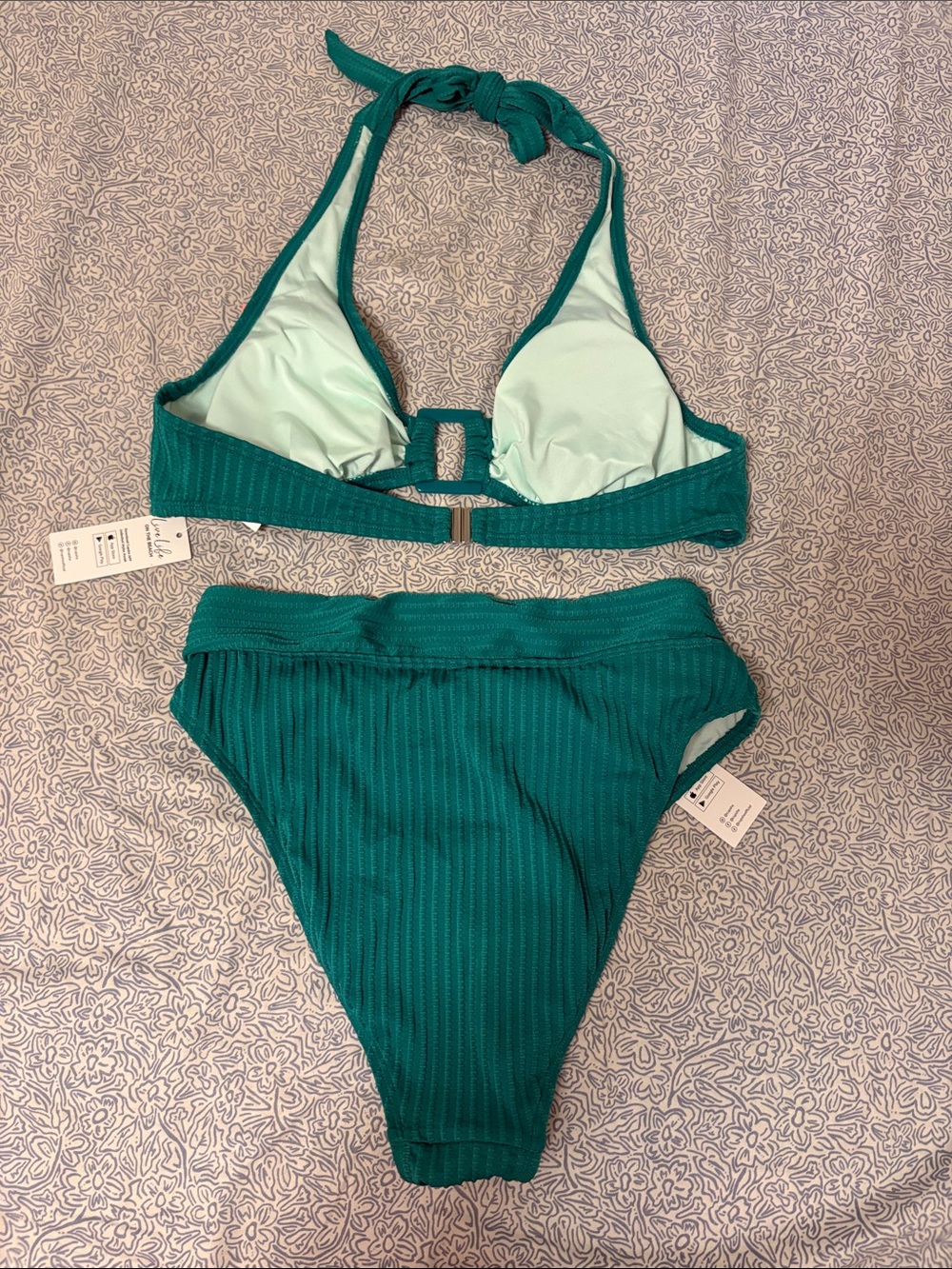 Cupshe Emerald Ribbed Halter Bikini Set - Picture 2 of 3